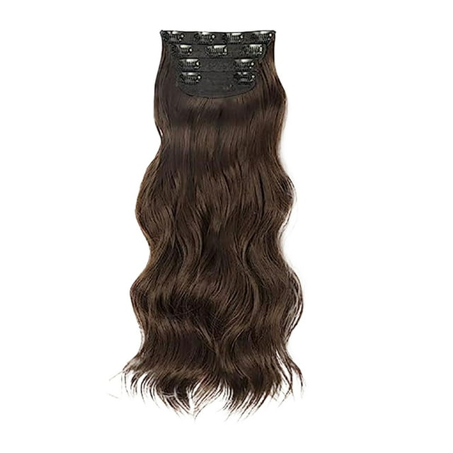 Thinsony High Temperature Fiber Long Wavy Clip-On Hair Extensions Soft Smooth Adjust Quantity For Best Look Dark brown 55CM