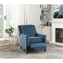 JERFIT Modern Push Back Recliner Chair with Nailhead Trim, Textured Blue Fabric, Solid Wood Frame for Living Room, Bedroom