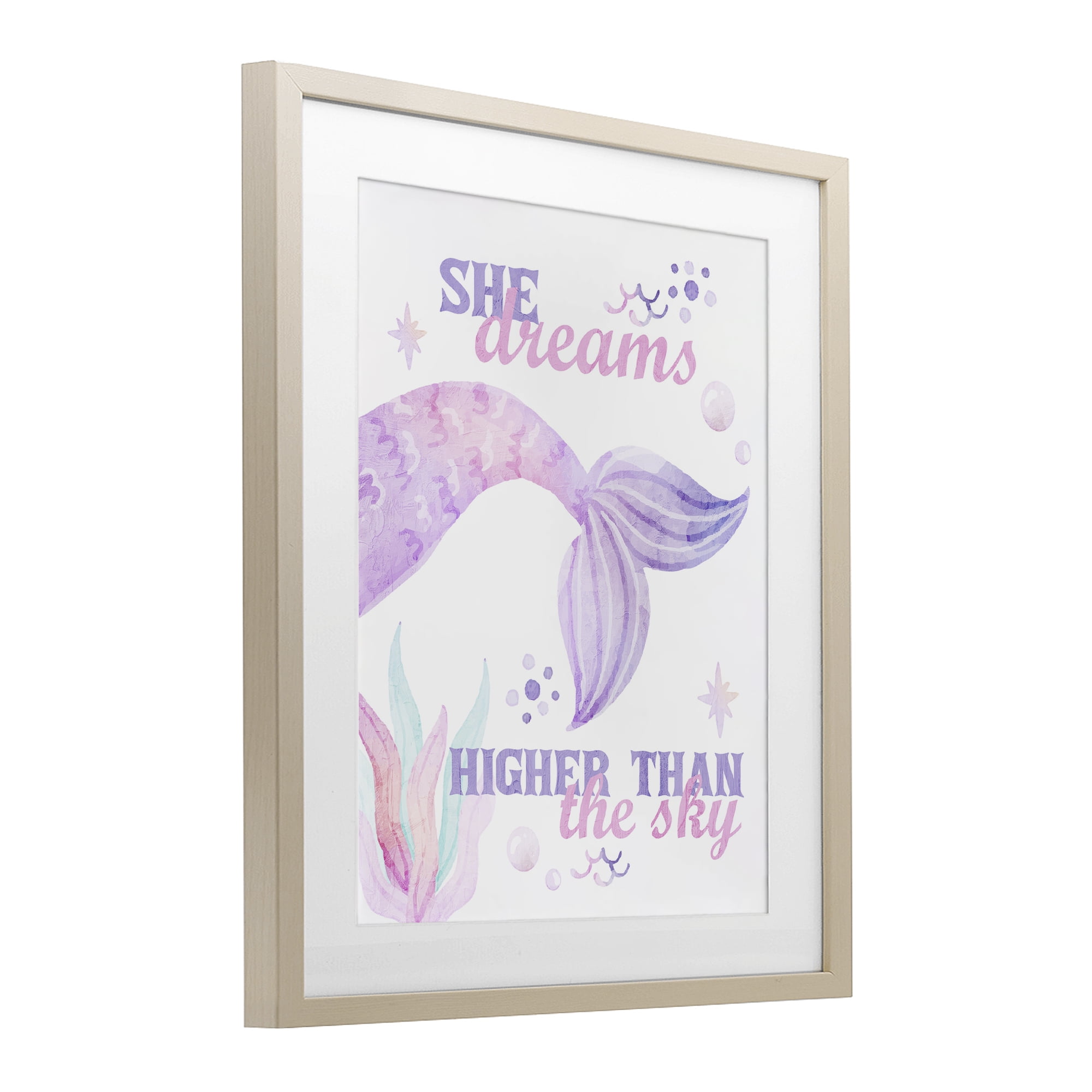 She Dreams Higher Than The Sky Birch Framed Print Under Glass, design by Kim Allen