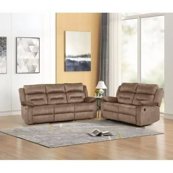 2 Piece Power Reclining Sofa Set, 3 2 Sofa Loveseat Set, Plush Pillow Back, Padded Armrest, Tan