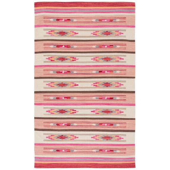 SAFAVIEH Cotton Kilim Kilim Southwestern Cotton Area Rug, Red/Ivory, 4' x 6'