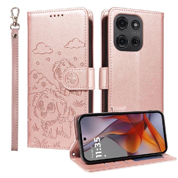 Funda Cartera GANGXUN con Diseño de Perrito en Relieve para Motorola Moto G75 5G , Protección 360° con Ranuras y Correa Desmontable