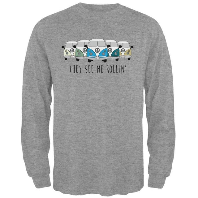 T-shirt à Manches Longues pour Hommes Hippie Van They See Me Rollin' Bus Camper