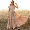 thumbnail image 2 of ZHUASHUM flower girl Dress Lace Cotton Long Dresses Baby Kids Holiday Formal Flower Wedding Birthday Party Children Clothing easter clothes Khaki,Size:2-3 Years, 2 of 5
