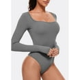 thumbnail image 3 of hotojiny Bodysuits for Women Stretchy Long Sleeve Square Collar Slim One-Piece Outfits Casual Bodycon Going out Romper with Thumb Hole, 3 of 5