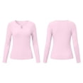 thumbnail image 4 of MYAOYINo Boundaries Womens Everyday Ribbed Long Sleeve Top Split Neck Comfortable Shirt, 4 of 8