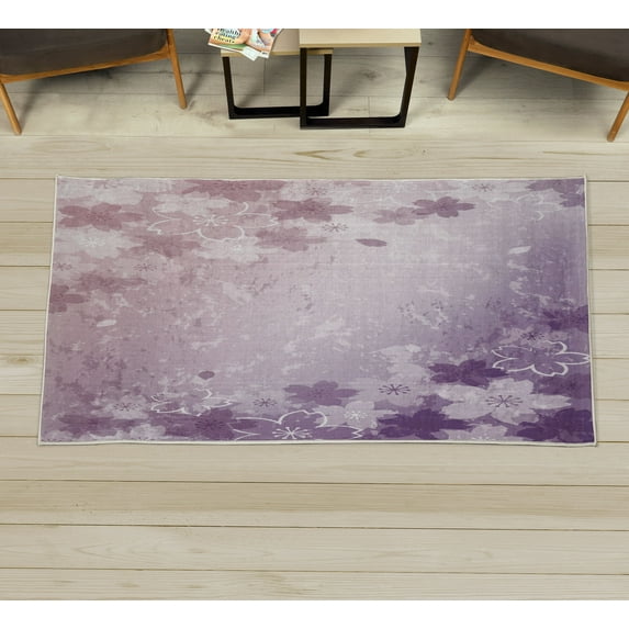 Nature Decorative Rug, Cherry Blossoms Pattern in Shabby Form Style Flourish Themed Art Print, Quality Carpet for Bedroom Dorm and Living Room, 6 Sizes, Pale Eggplant, by Ambesonne
