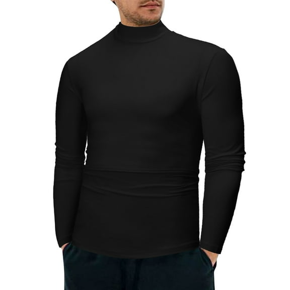 Daznico Mens Shirts - Men Warm Low Collar Thermal Underwear Men Basic Plain T Shirt Blouse Pullover Long Sleeve Top - Shirts for Men,Color:Black,Size:S