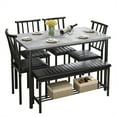 thumbnail image 2 of UHOMEPRO 6-Piece Modern Dining Set for Home Kitchen, Dining Room Table Sets with Storage Rack, Rectangular Table, Bench, 4 PU Leather Chairs, Steel Frame - Gray and Black, 2 of 15