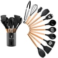 thumbnail image 1 of Utensilios de cocina de silicona con mango de madera de colores para el hogar, juego de 11 piezas, utensilios de cocina, 1 of 6