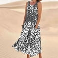 thumbnail image 1 of LOVZFMLL Robes Sans Manches pour Femmes et Col Rond en Lin Imprimé Longue Robe avec Poche, 1 of 5