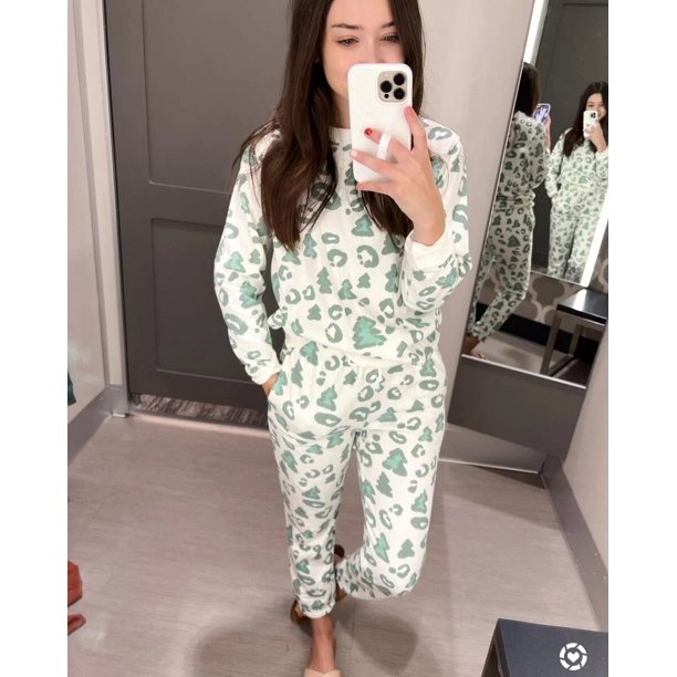 Conjunto de ropa de dormir navideña para mujer, conjuntos de pijamas con estampado navideño, Tops de manga larga de Navidad, pantalones sueltos informales, conjunto de dos piezas