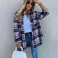 thumbnail image 3 of Powerdelux Women's Vintage Lapel Button Down Long Plaid Woolen Coat Brushed Tartan Over Shirt Jacket, 3 of 5