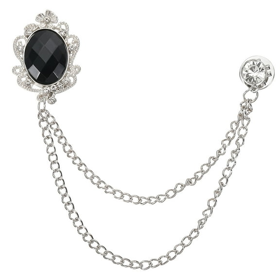 Uxcell Gem Hanging Chain Brooch Pins Men's Gem Brooch Suit Pins Silver Black
