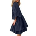 thumbnail image 2 of Innerwin Chiffon A-Line Dresses Ruffle Ladies Short Mini Dress Holiday Solid Color Baggy Swing Sundress Navy Blue XL, 2 of 7