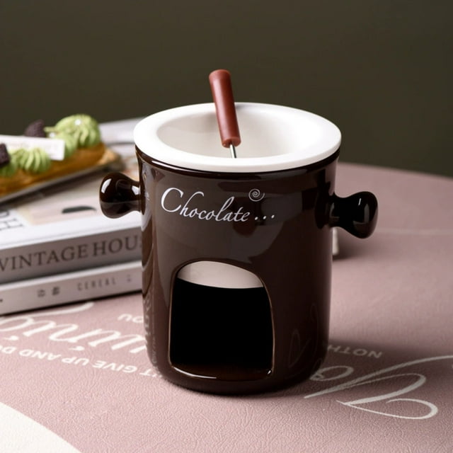 Riforla Chocolate Fondue Cup Includes Fondue Cup and Fork Chocolate Melting Cup Mini Chocolate Fondue Set (without Tea Light) Fondue Cup with Fork for Date Night Birthday Weddi Glass&Bottle B