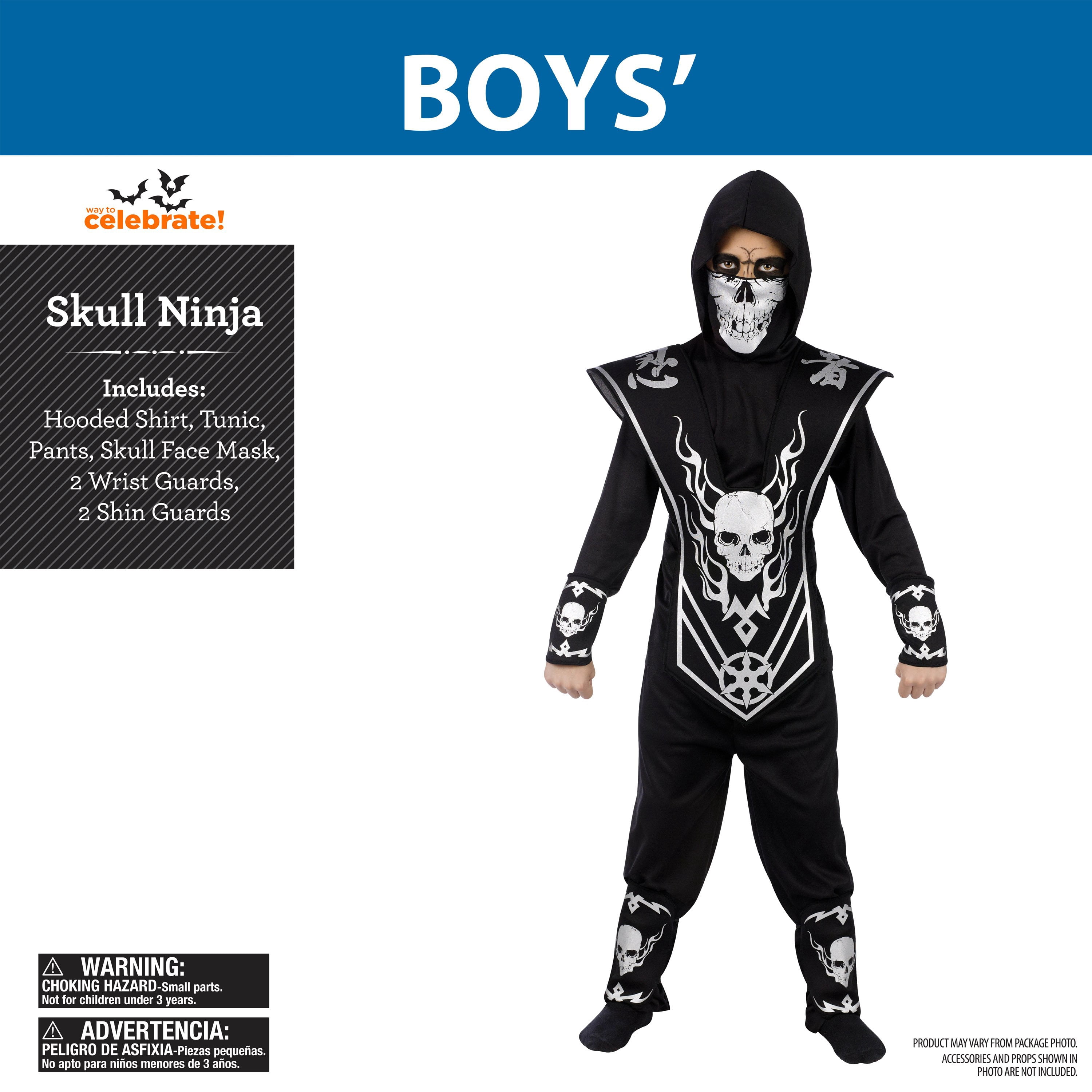 Skull Ninja Halloween Costume for Children, Silver/Black, Boy's Size XL (14/16), by Way to Celebrate