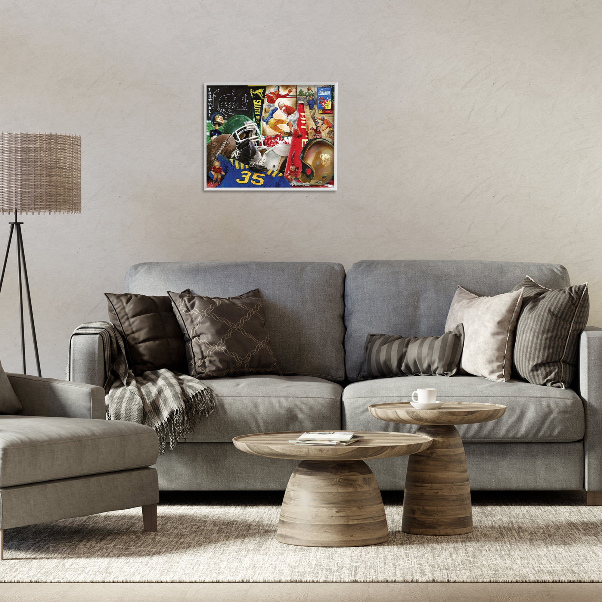 Stupell Industries Football Sports Collage Sports Painting White Framed Art Print Wall Art, 20 x 16