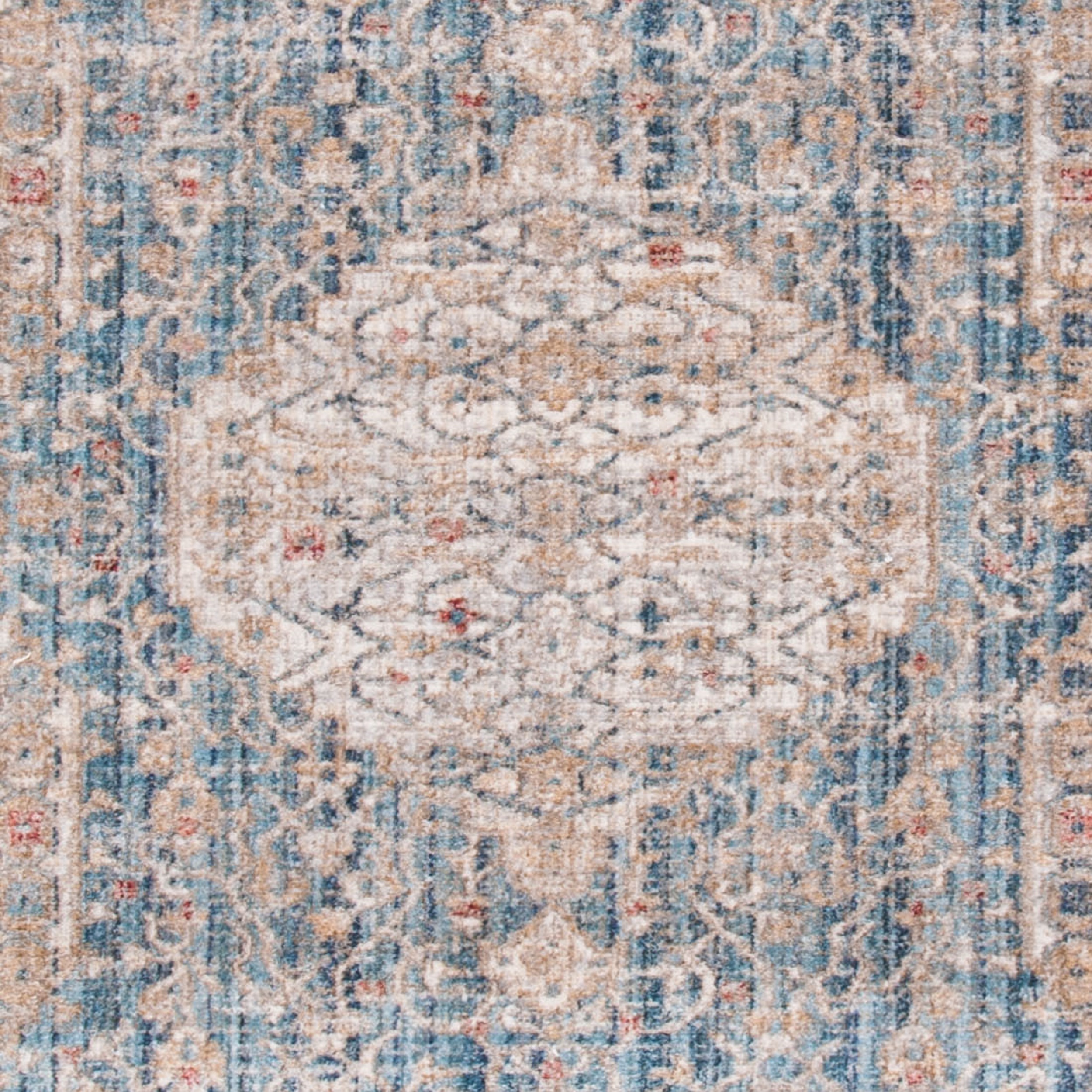 SAFAVIEH Kenitra Jermaine Floral Bordered Polyester Runner Rug, Blue/Ivory, 2'2" x 8'