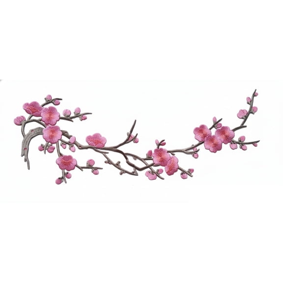 Forautely 4 Pcs Vintage Plum Blossom Iron on Patches, Embroidery Flower Vines Sew On Appliques for Wedding Dress Repair DIY Craft,Coffee-Pink