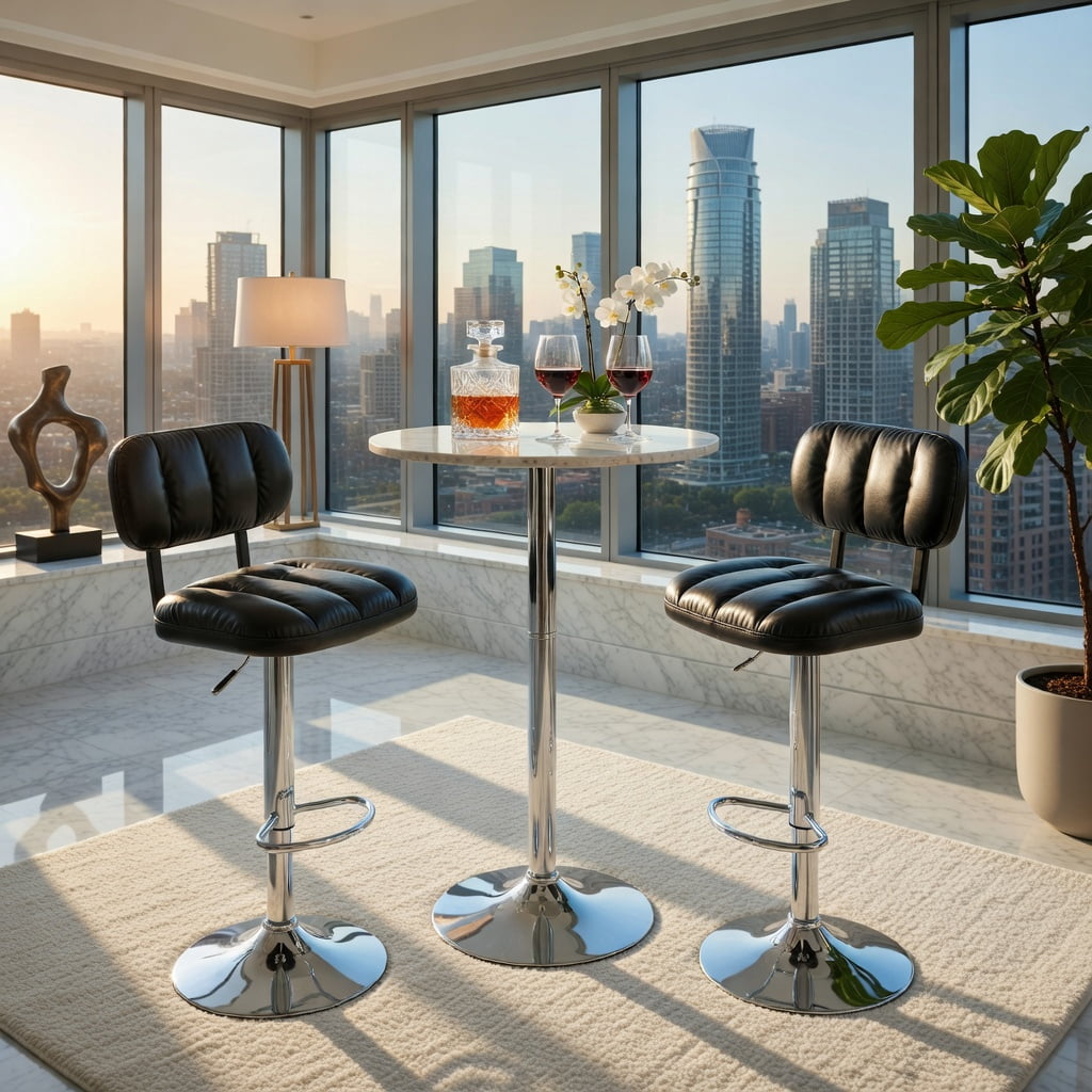 Hommoo 2-Pack Adjustable Bar Stools PU Leather with Chrome Base & Footrest, Height-Adjustable Modern Kitchen Island Stools for Home Bar, Game Room & Office Break Area, Black