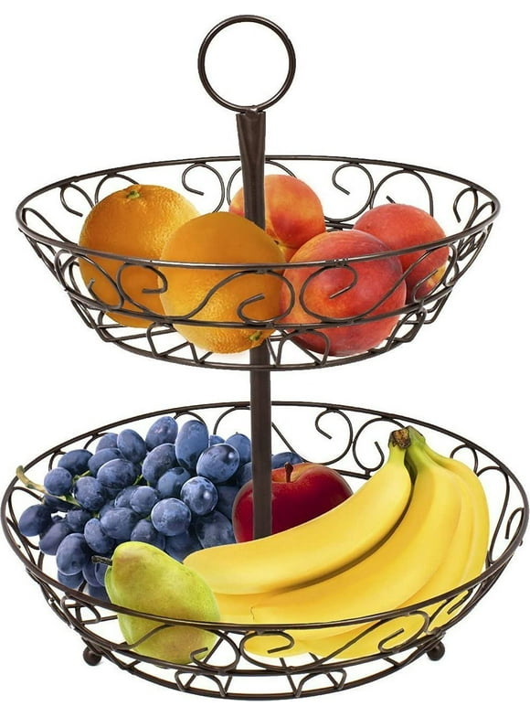 Sorbus 2-Tier Countertop Fruit Basket Holder & Decorative Bowl Stand, Perfect for Fruit, Vegetables, Snacks, Household Items and Much More (Brown)