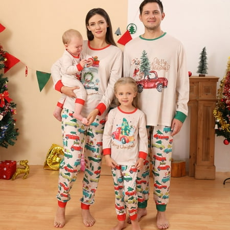 

Matching Family Pajamas Sets Christmas PJ s Santa Truck Print Top and Pants Bottom 2Pcs Sleepwear