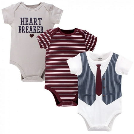 UPC: 0660168727159 | Little Treasure Baby Boy Cotton Bodysuits 3pk Heart Breaker Navy 9-12 Months