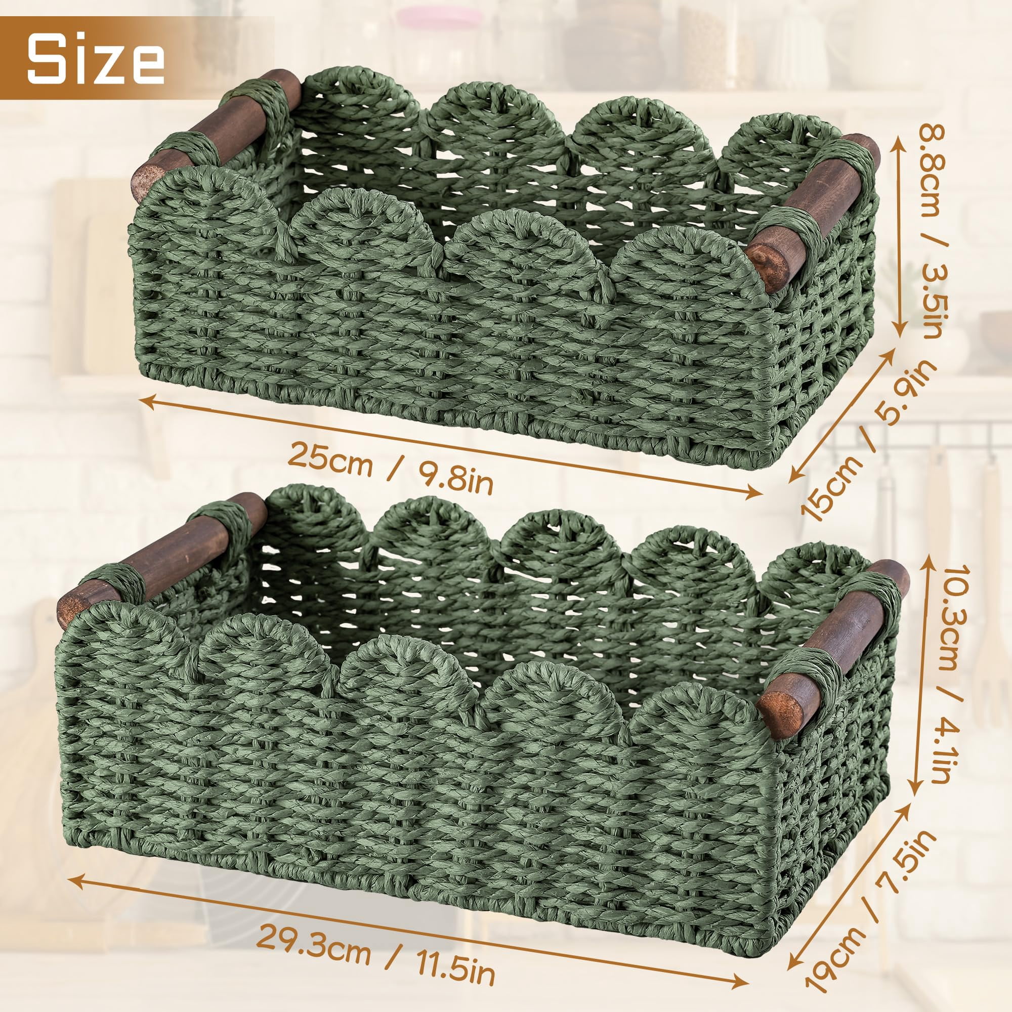 Green Wicker Storage Basket For Organizing Bathroom, Kitchen And Home Spaces