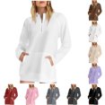 thumbnail image 2 of Sweatshirts for Women Trendy Half Zip Hoodless Sweatshirt Fall Solid Long Sleeve Casual Pullover Top with A Front Pocket Crewneck Sweatshirt Pink XXL, 2 of 7
