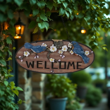 Northlight Welcome Bluebirds and Flowers Hanging Sign - 12"