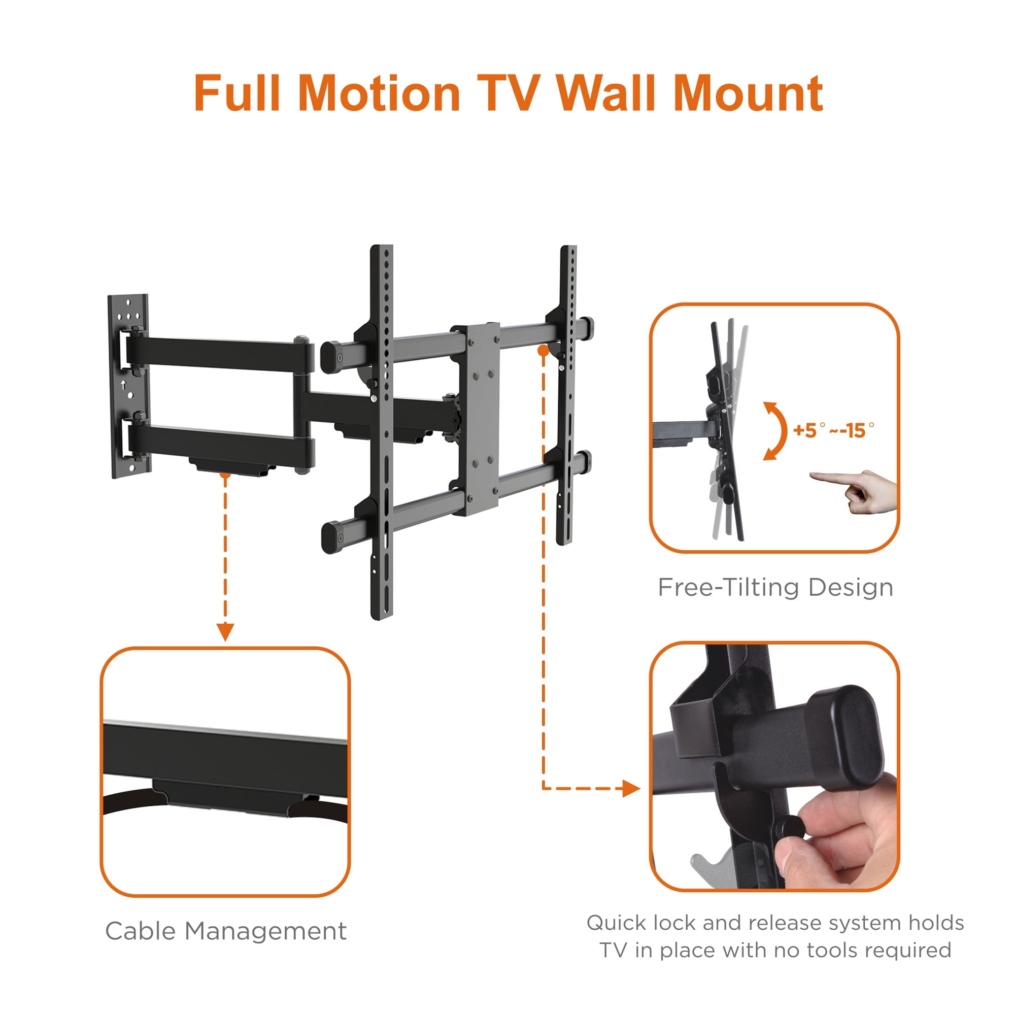 Link2Home Full Motion TV Wall Mount for 32–90 inch TVs, Up to 100 lbs.