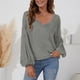 thumbnail image 2 of Jersey para mujer, Top, manga larga acampanada, cuello en V, Color puro, camisa holgada informal con bolsillo para mujer gris XXL, 2 of 6