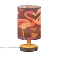thumbnail image 2 of WOBOGO Flamingos in Love Pattern Bedroom Table Lamp USB Power Connector Wooden Base Round Linen Shade For Living Room Desk, 2 of 7