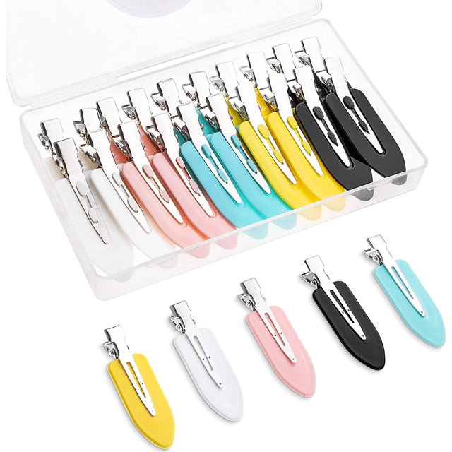 20 pinzas para el cabello sin curvas (rosa, blanco, negro, amarillo, verde) con caja de almacenamiento, horquillas de metal sin curvas para maquillaje y peinado de niñas/mujeres