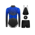 thumbnail image 3 of TTAO Gymnastics Leotards Outfits for Girls Long Sleeve Shiny Rhinestones Leotards with Shorts Scrunchie Drawstring Bag Blue 10, 3 of 5