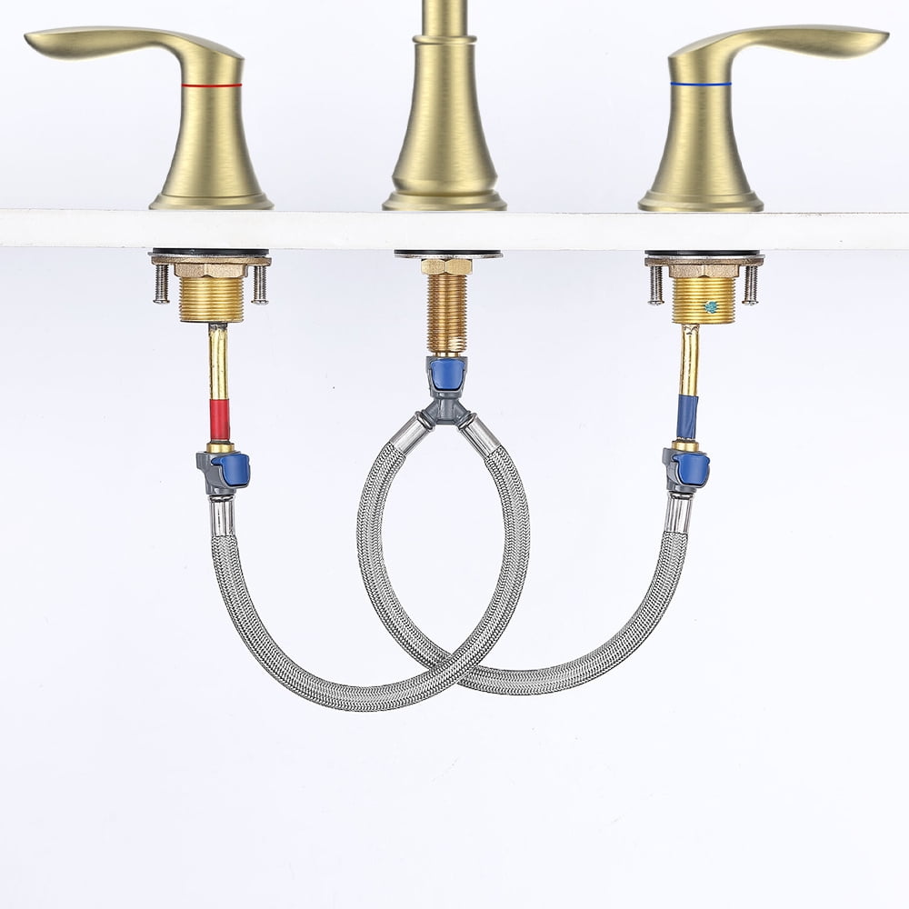 Tcbosik 2-Handle 8 inch Bathroom Sink Faucet, 3 Hole 360° Swivel Spout Vanity Sink Basin Faucet for Washroom, Kitchen and RV, Brushed Gold