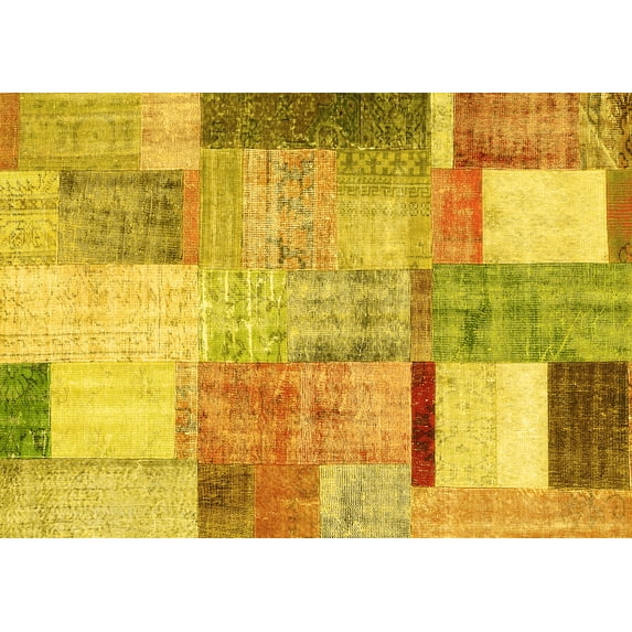 Ahgly Company Indoor Rectangle Patchwork Yellow Transitional Area Rugs, 2' x 4'
