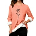 thumbnail image 2 of Uootdi Women's Long Sleeve Shirt Sherpa Lined Fleece Sweatshirts Floral Print Casual Crewneck Pullover Gift Winter Warm Thick T hermal Loungewear Tops, 2 of 3