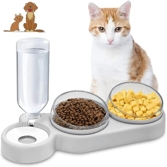 Gamelles Pour Chats, Bols Pour Chat, Inclinable 15 Double Gamelle Chat Surleve, Anti-drapant Cou De Protection Bols De Nourriture Pour Animaux De Com