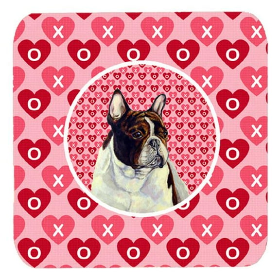 French Bulldog Valentines Love and Hearts Foam Coasters, Set - 4