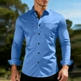 thumbnail image 7 of lcziwo Men's Solid Color Dress Shirts Business Casual Long Sleeve Tops Big and Tall Wrinkle Free Button Down Shirts with Two Pockets Blue XL, 7 of 7