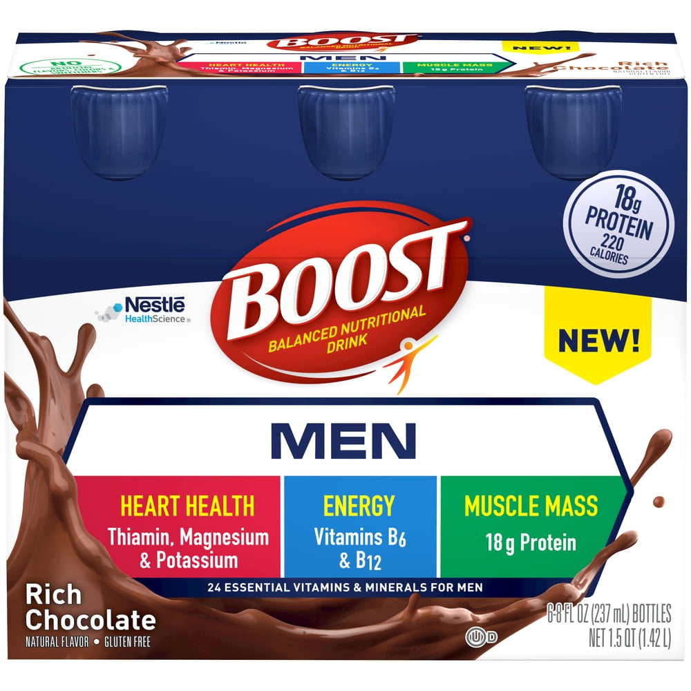 BOOST Men Balanced Nutritional Drink, Rich Chocolate, 8 fl oz Bottles