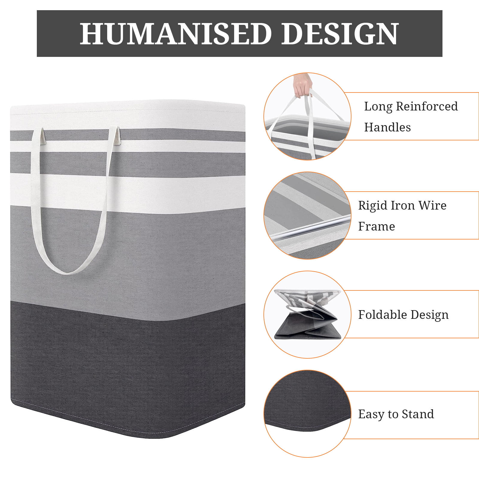 Torio 2-Pack Collapsible Laundry Hampers, 75L, Gray photo 2