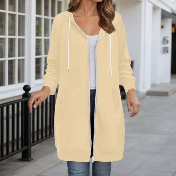 Stralyhd Women's Zip Up Hoodies Skin Friendly Long Tunic Sweatshirts Oversized Casual Long Sleeve 2026 Fall Hoodie Jacket Coat Beige XL