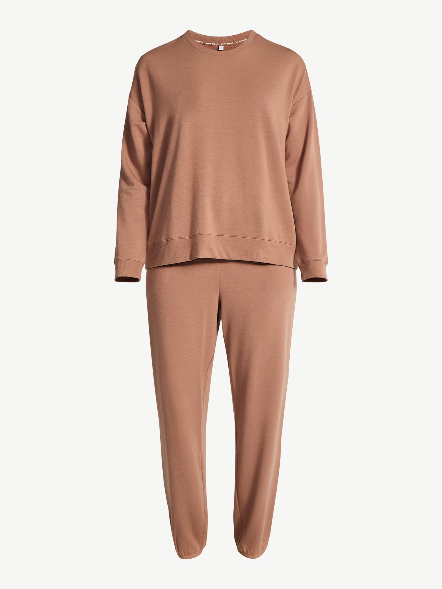 Joyspun Women’s Fleece Long Sleeve Top and Joggers Lounge Set, 2-Piece, Sizes XS-3X