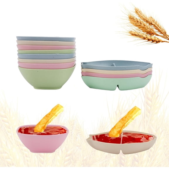 12 Pieces Plastic Dipping Sauce Cups - Include 8 Prep Bowls 4.5 oz & 4 Dual Dipping Bowls 3 oz, Multicolored Small Soy Sauce Dish Unbreakable for Snacks BBQ Ketchup Condiments Nuts