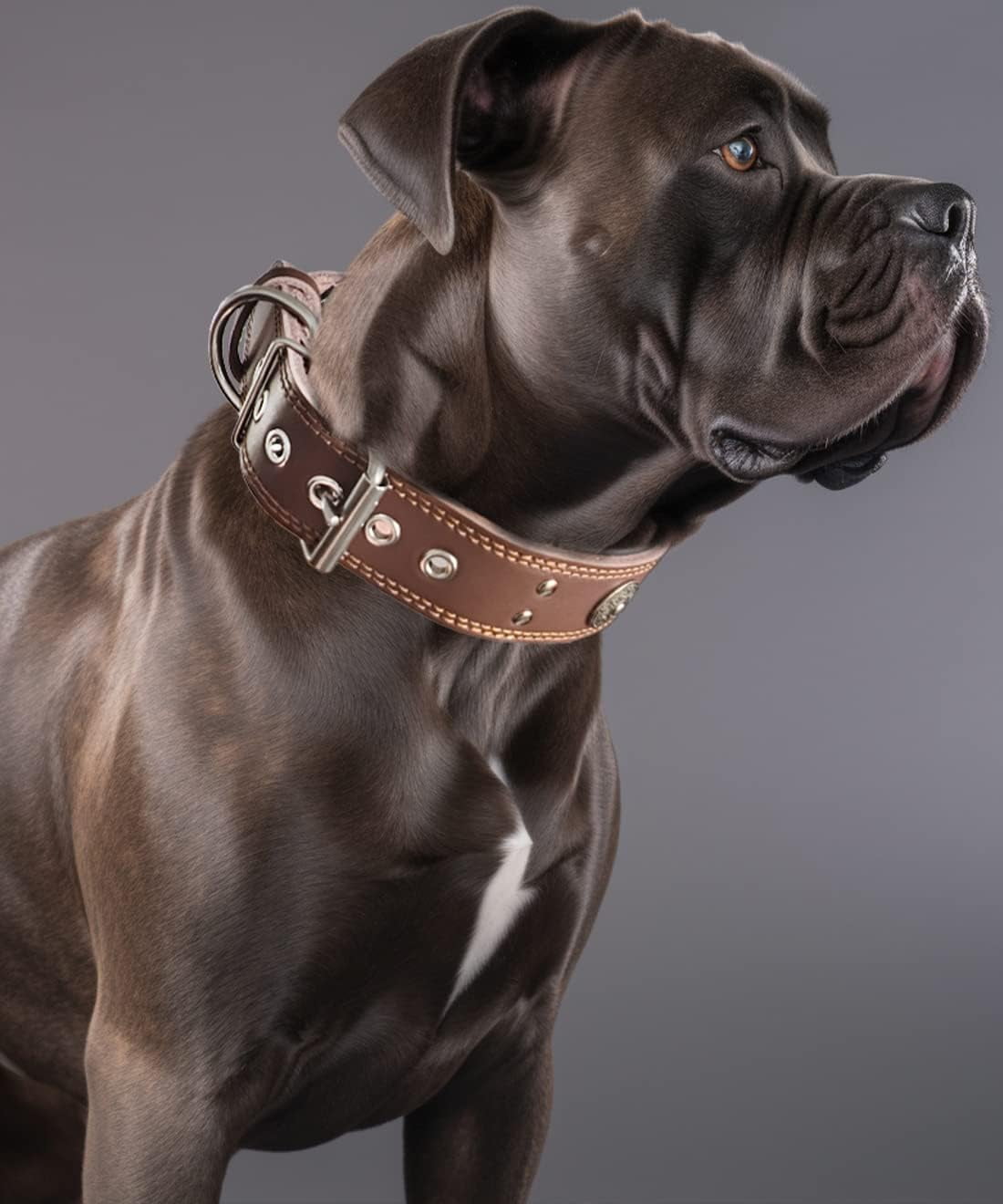 TJOUL Leather Dog Collar, 2 inches Wide Heavy Duty Genuine Leather Collars, Handmade, Soft, and Luxury, Eye-catching Best Choice for Large and Medium Breed Dogs 22.5-26.5 inches