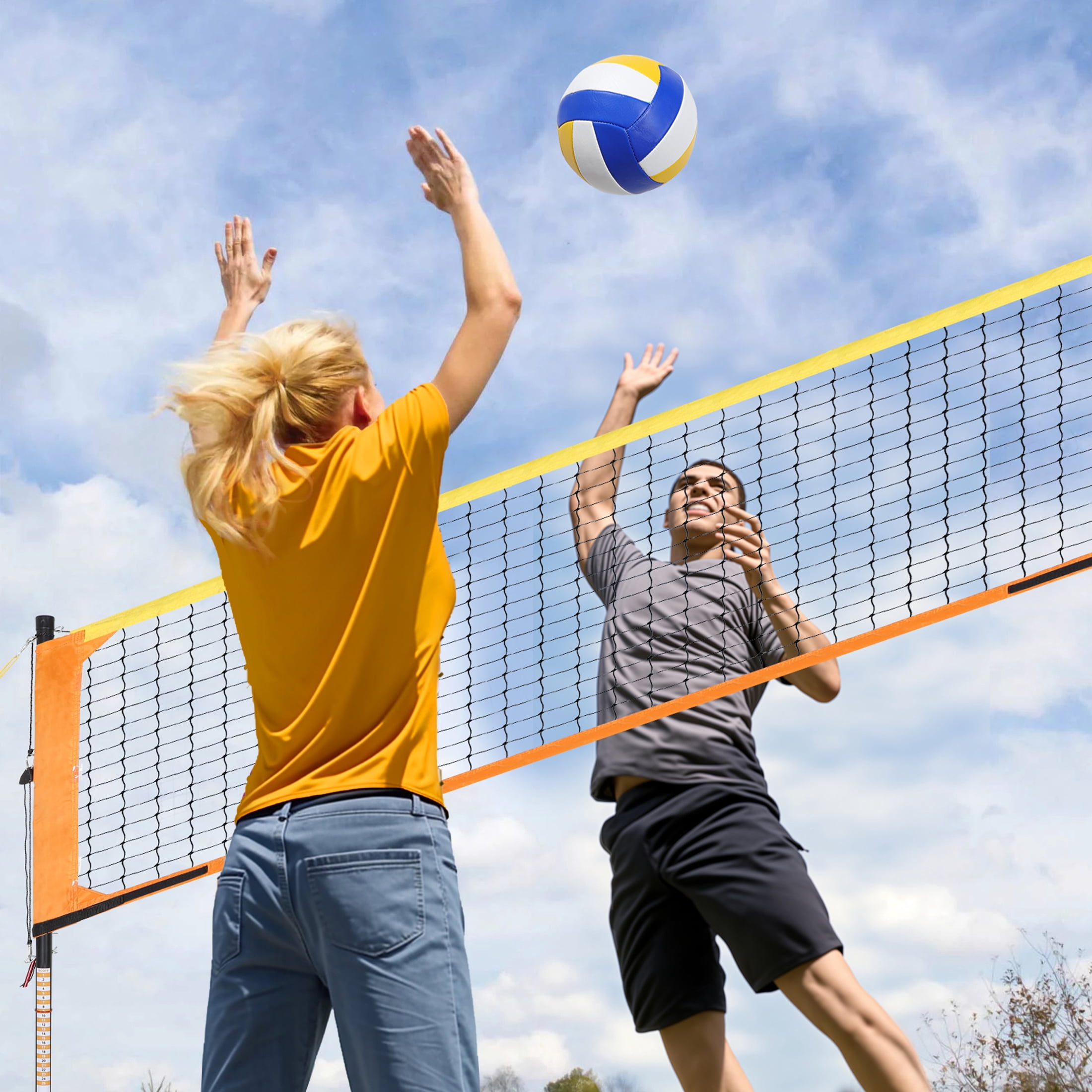 Crtynell Heavy Duty Volleyball Net Outdoor with Anti-Sag System, Adjustable Aluminum Poles, Professional Volleyball Nets Set for Backyard and Beach, Volleyball and Carrying Bag