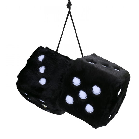 RIONIMA Fuzzy Dice for Car Rear View Mirror, Pair of 2.75" Plush Dice Retro Hanging Ornaments Car Interior Rearview Mirror Decor Accessories (Black with Embroidered Dots)